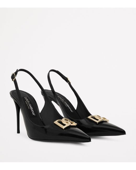 Dolce & Gabbana Black Dg Logo 90 Leather Slingback Pump