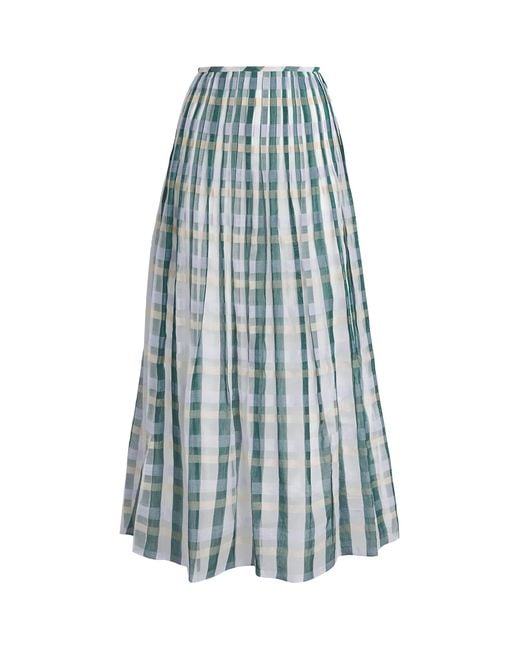 Lafayette 148 New York Blue Cotton-Silk Pintuck Maxi Skirt