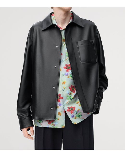 Loewe Black Leather Anagram Overshirt for men