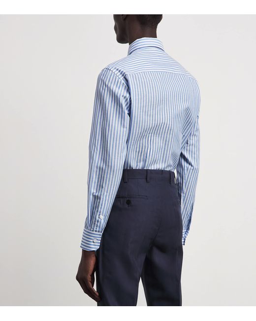 Brioni Blue Cotton-Linen Stripe Shirt for men