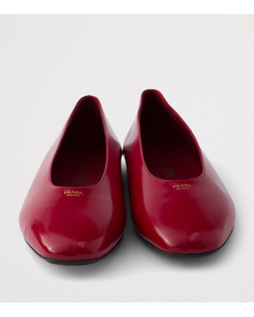 Prada Red Leather Logo Ballet Flats