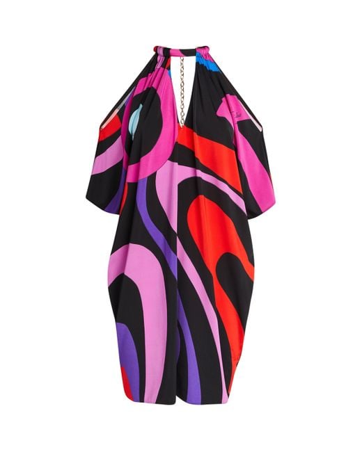 Emilio Pucci Red Marmo Print Short Kaftan