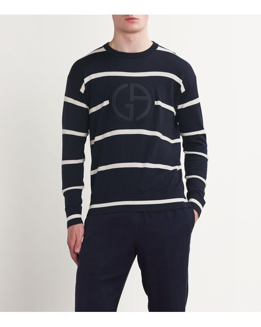 Giorgio Armani Blue Striped Logo Sweater for men