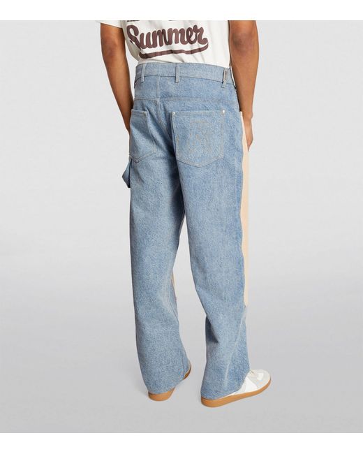 Represent Blue Distressed Carpenter Straight Jeans for men
