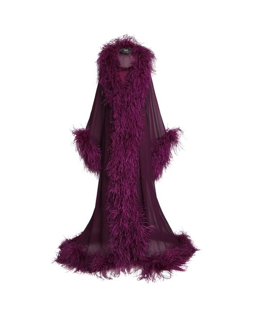 ‎Taller Marmo Purple Chiffon Feather Vedette Maxi Dress