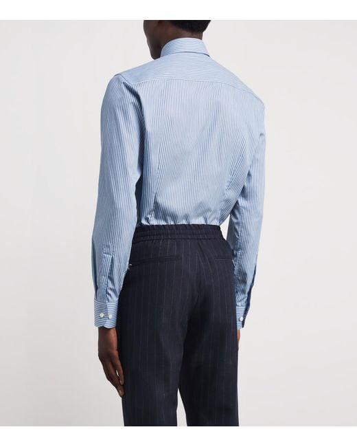 Eton of Sweden Blue Cotton Twill Stripe Slim Shirt for men