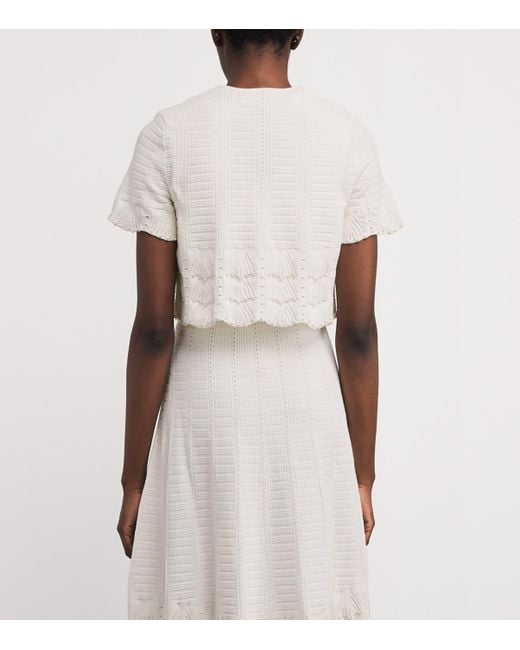 Maje White Pointelle Beaded Cropped Cardigan