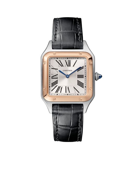 Cartier Metallic Steel And Rose Santos-Dumont Watch 27.5Mm