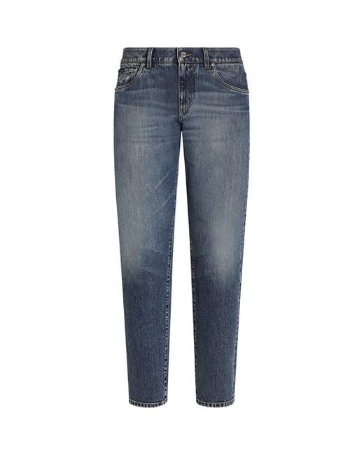 Dolce & Gabbana Blue Slim-Fit Logo Plaque Jeans for men