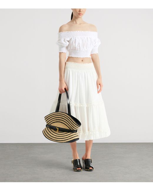 Balmain White Poplin Gathered Flared Skirt