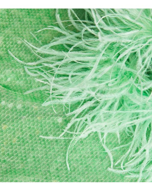 Self-Portrait Green Feather-trim Sequin Blouse