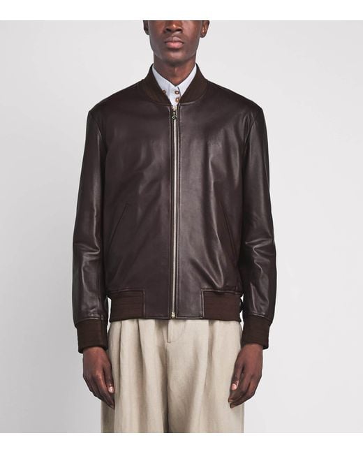 Paul Smith Brown Leather Bomber Jacket for men