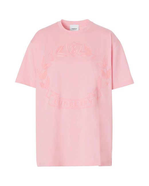 Burberry Embroidered Crest Oversized T-shirt in Pink | Lyst