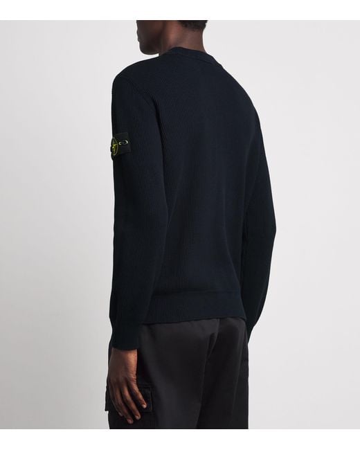 Stone Island Blue Ribbed Compass Patch Sweatshirt for men