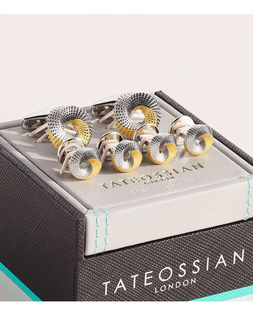 Tateossian Natural Sterling Mobius Knot Cufflinks And Studs Set for men