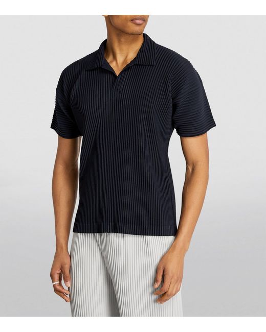 Homme Plissé Issey Miyake Black Pleated Polo Shirt for men