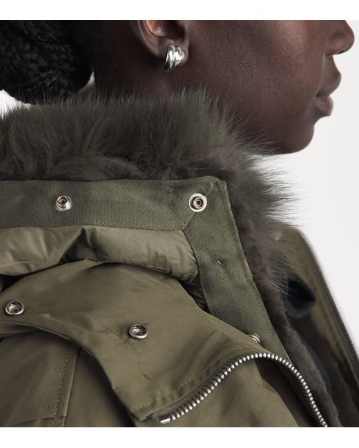 Yves Salomon Green Down Fur-Trim Technical Parka Coat