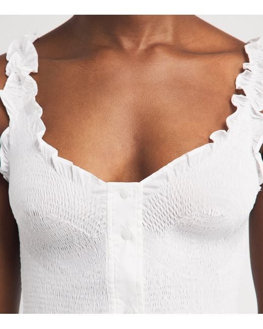 Skims White Cotton-Blend Poplin Apparel Smocked Mini Dress