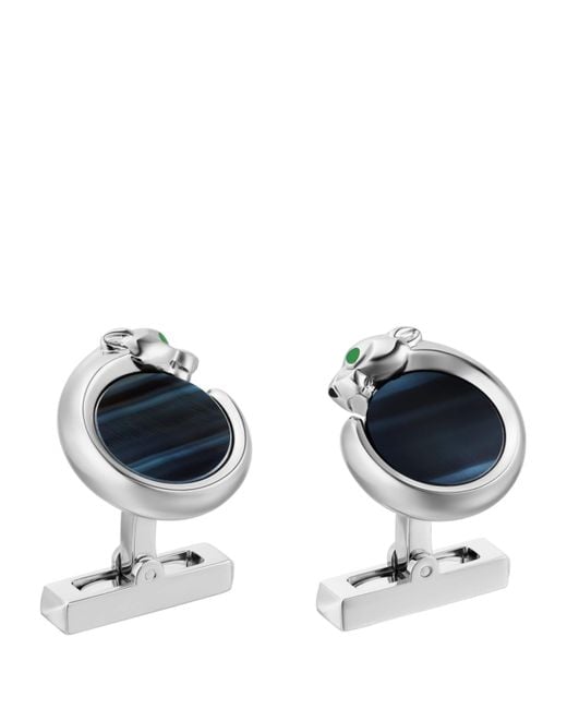 Cartier Blue Sterling Panthère De Cufflinks for men
