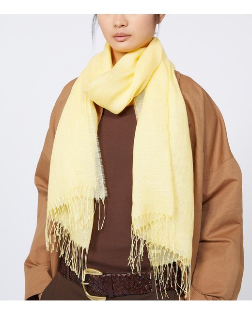 Weekend by Maxmara Yellow Linen Fringe-Trim Scarf