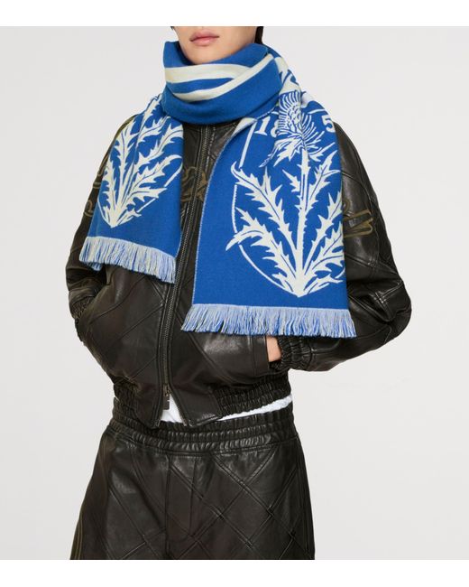 Burberry Blue Wool Thistle Shield Scarf