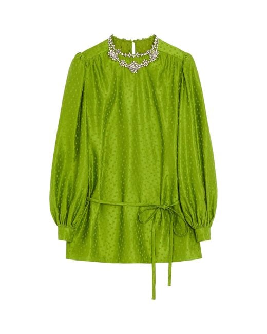 Valentino Green Silk-Linen Plus De Pois Jacquard Top