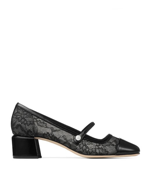 Jimmy Choo Black Elisa 45 Lace Mary Jane Pumps