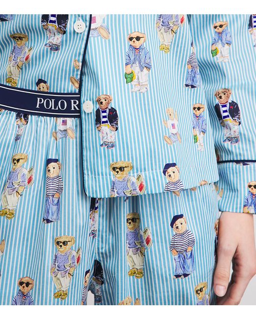 Polo Ralph Lauren Blue Cotton Stripe Polo Bear Pyjama Set