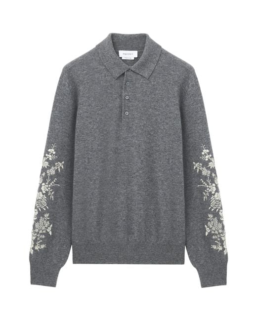 McQueen Gray Wool Embroidered Polo Jumper for men