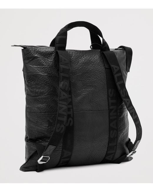 AllSaints Black Leather Kei Backpack for men