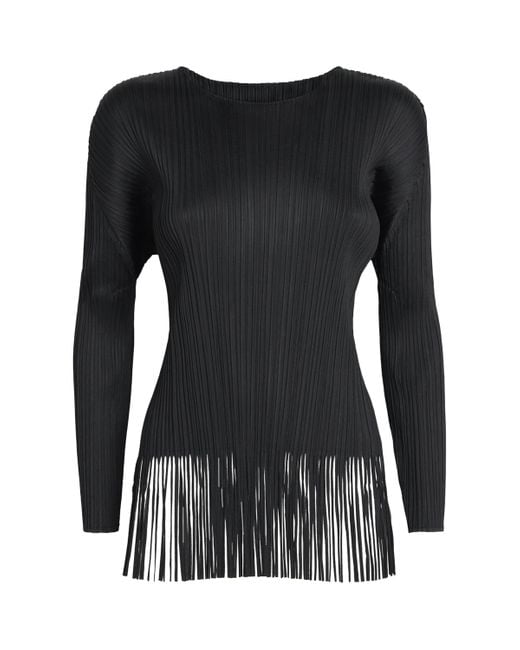 Pleats Please Issey Miyake Black Wave Long-Sleeve Top