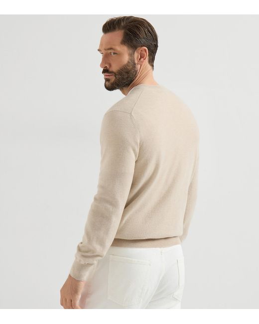 Brunello Cucinelli White Cashmere V-Neck Sweater for men