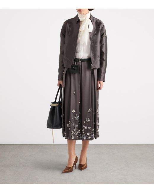 Prada Brown Silk-Wool Embroidered Skirt