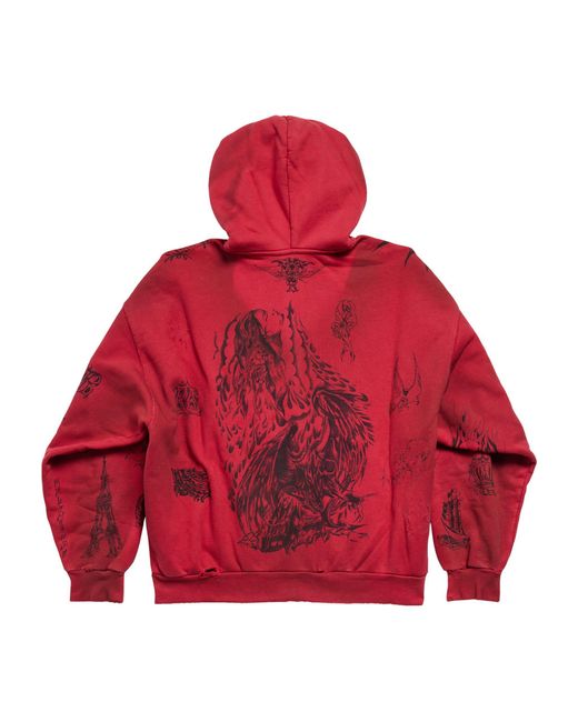 Balenciaga Red Illustrated Zip-up Hoodie for men