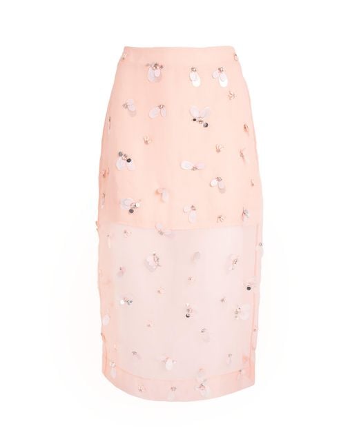 Jonathan Simkhai Pink Embellished Organza Delilah Midi Skirt