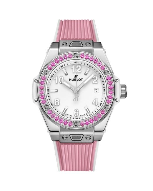 Hublot Pink Stainless Steel And Sapphire Big Bang One Click Watch