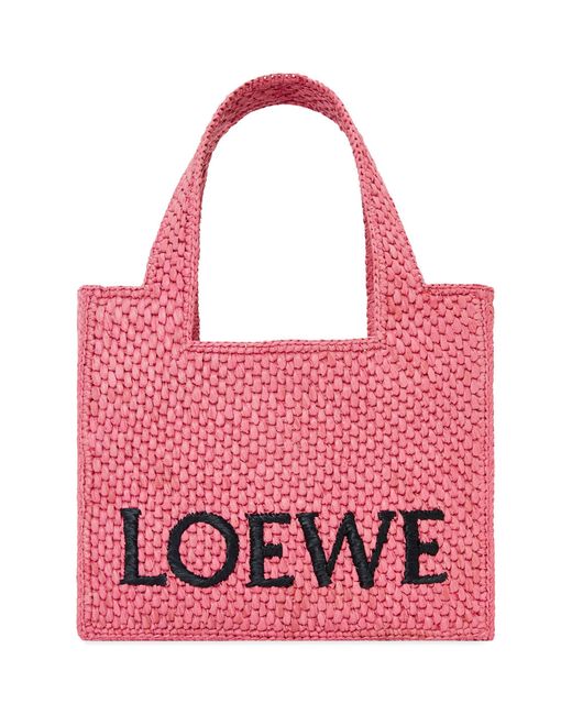 Loewe Pink X Paula's Ibiza Mini Raffia Font Tote Bag