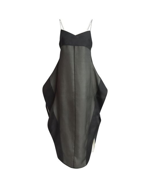Voranida Black Silk Organza Kourtney Midi Slip Dress