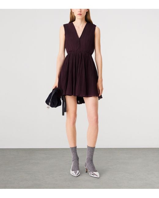 Maje Purple Plissé Cut-Out Mini Dress