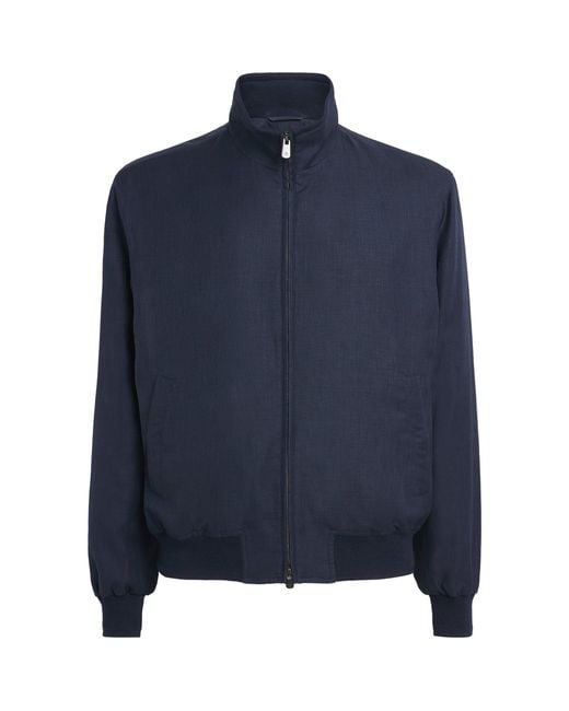 Ralph Lauren Blue Linen-Wool-Silk Felton Bomber Jacket for men