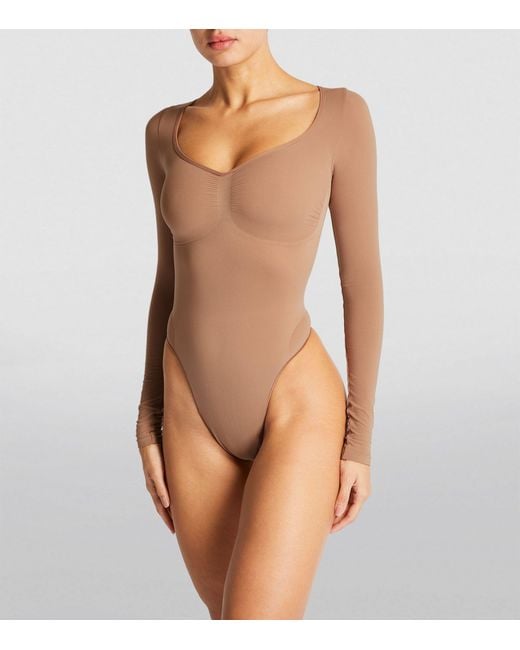 Skims Everyday Seamless Thong Clay Sculpt Bodysuit Tan Small Mid Support  Nwt
