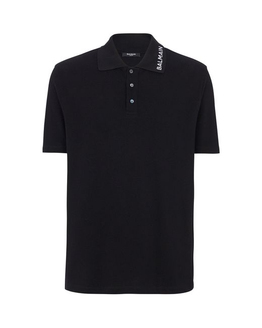 Balmain Black Embroidered Logo Polo Shirt for men