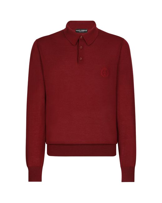 Dolce & Gabbana Red Cashmere Logo Polo Sweater for men