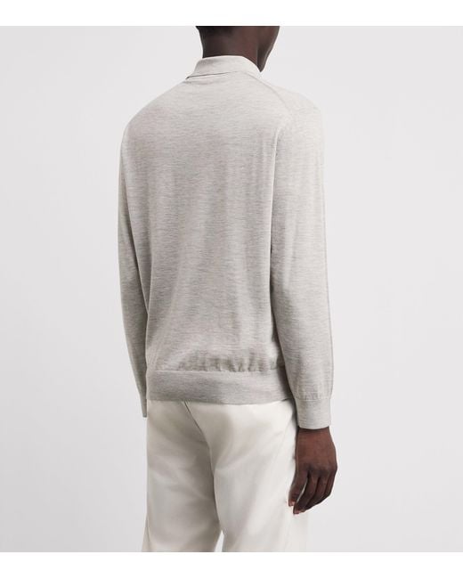 Paul & Shark Gray Cashmere-Silk Suede-Trim Polo Shirt for men