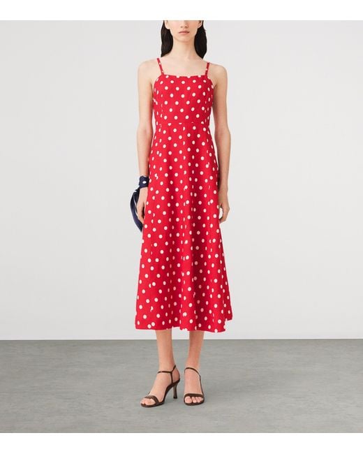 Maje Red Linen-Blend Polka-Dot Maxi Dress