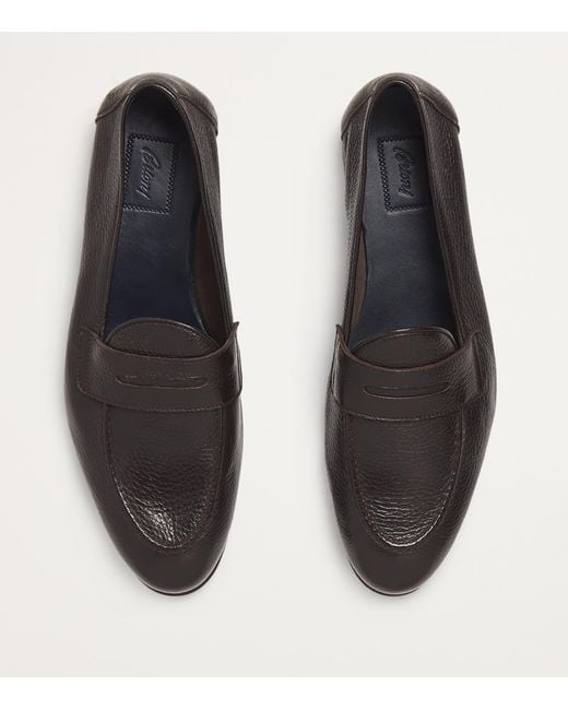 Brioni Gray Leather Appia Loafers for men