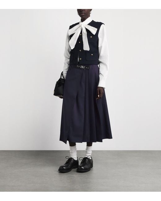 Maje Blue Wool-Blend Pleated Midi Skirt