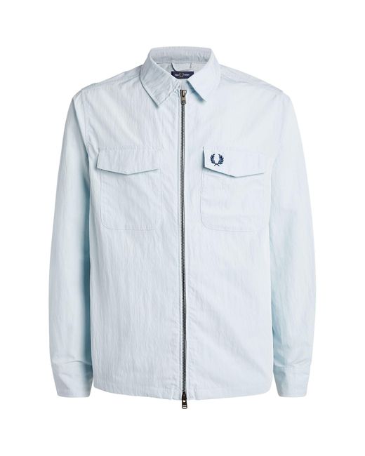 Fred Perry Blue Collared Zip-up Overshirt for men