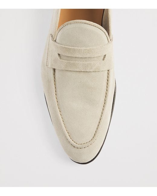 Isaia White Suede Penny Loafers for men