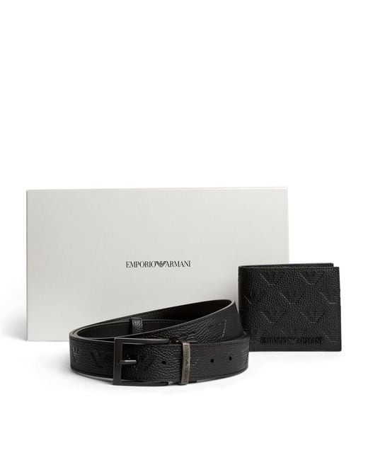 Emporio Armani White Leather Wallet And Belt Gift Set for men